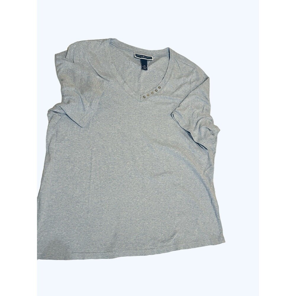 Karen Scott Knit Top Size 2X 100% Cotton Short Sleeve Blue